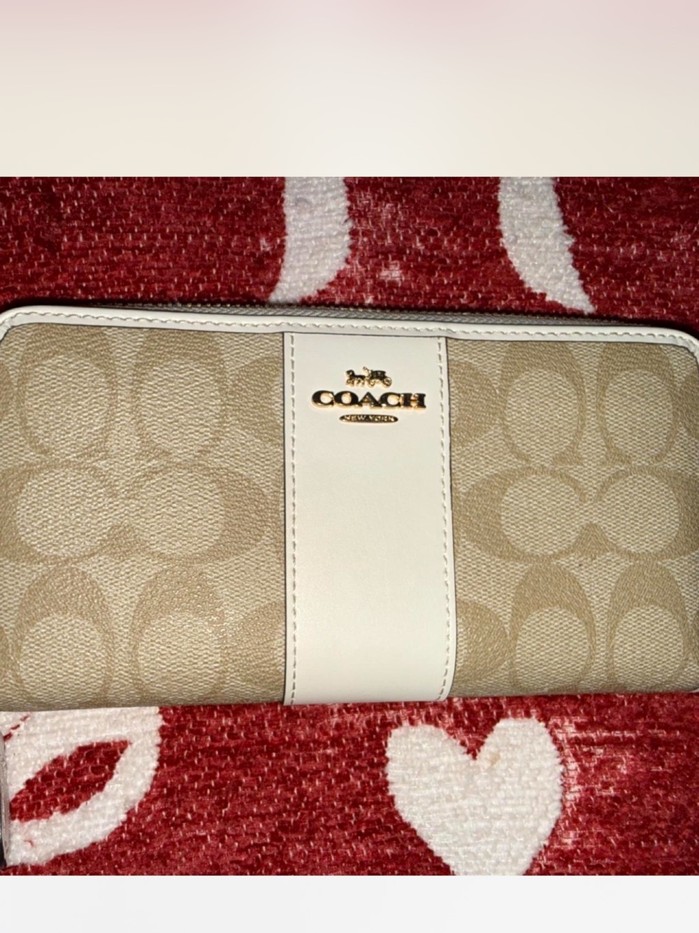 Authentic COACH Beige Signature Canvas Wallet with Cream Leather Trim